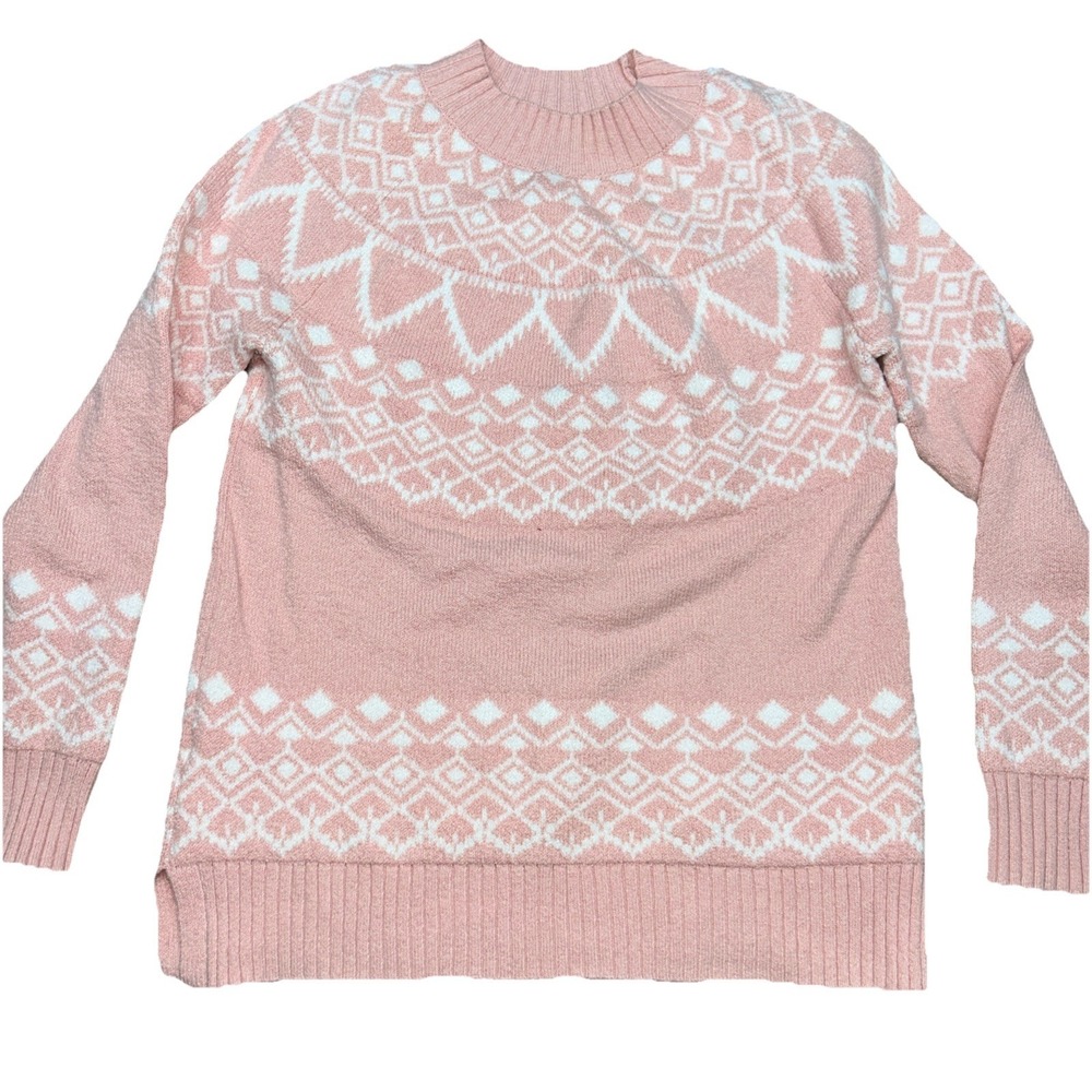 Loft Fair Isle Mock Next Sweater Women's Small Petite, Easter, Spring Pink White